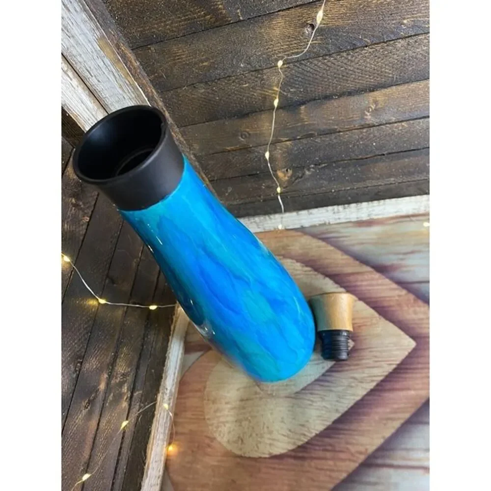 Large Upcycled Handmade Water Bottle Green Blue Woodgrain 11 in X 3in